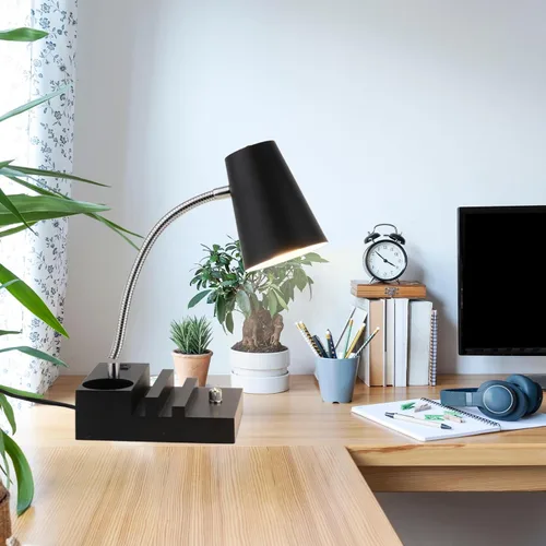 Miniatura 8 de LALISU Lámpara de escritorio de estudio con carga USB y luz nocturna tipo C, lámpara de mesa LED de cuello de cisne, lámpara de mesa de estudio