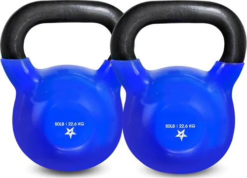 Miniatura 21 de Yes4All Pesa rusa, pesas rusas de hierro fundido con revestimiento de vinilo de 5-100 LB para entrenamiento de fuerza para ejercicios de gimnasio