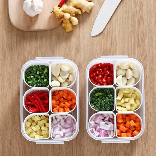 Miniatura 7 de Contenedores de almacenamiento de alimentos con tapas, herméticos, 6 unidades, reutilizables, divididos, organizadores de refrigerador, extraíbles