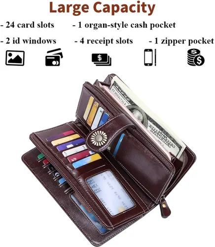 Miniatura 4 de KELEEL Cartera de cuero genuino con bloqueo RFID para mujer, Coffee), BCPLW2