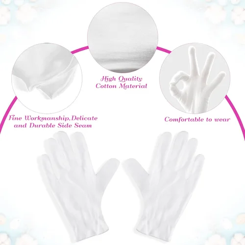 Miniatura 4 de Paxcoo 12 pares de guantes de algodón blanco XL para hidratación de manos secas, cosmética, eczema, spa de manos y inspección de joyas