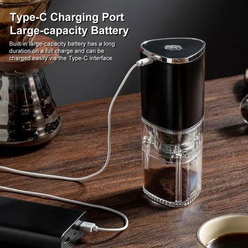 Miniatura 7 de Molinillos de café para uso doméstico, molinillo de café de rebabas, cafetera con molinillo de carga USB integrada, molienda gruesa y fina, adecuada