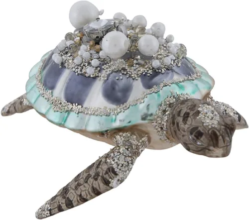 Adorno náutico para árbol de Navidad con diamantes de imitación, perla y purpurina de tortuga marina (adorno de tortuga marina brillante)