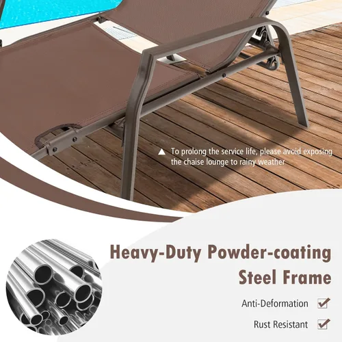 Miniatura 8 de Tangkula Tumbona apilable ajustable para patio, 2 piezas, silla reclinable para patio al aire libre con respaldo de 5 posiciones, marco de acero