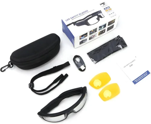 Miniatura 7 de Gafas de seguridad tintadas para hombres y mujeres con luces LED recargables - Altos lúmenes, 13 horas de duración, ANSI Z87.1, armazón TR90, correa