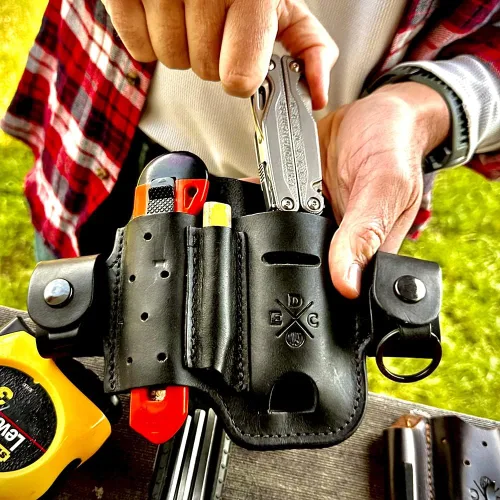 Miniatura 6 de Funda multiherramienta, organizador EDC de cuero, bolsa para cinturón para multiherramienta, cuchillo, bolígrafo, llaves, compatible con Leatherman