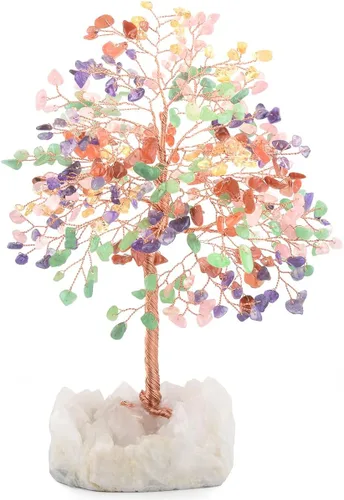 Miniatura 7 de Piedra preciosa natural (406 piedras), árbol de la vida de cristal de amatista, equilibrio de chakras, energía positiva Fengshui, decoración bonsái
