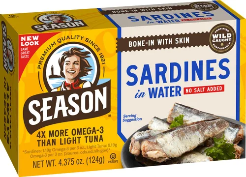 Miniatura 17 de Season Sardinas en aceite de oliva – capturadas en la naturaleza, 0.78 oz de proteína, bocadillos Keto, más Omega 3 que atún, Kosher, alto