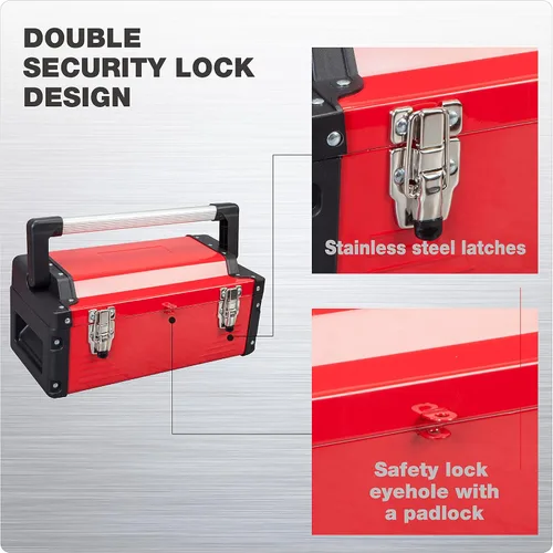 Miniatura 4 de Jack Boss Caja de herramientas de metal de acero de 16 pulgadas, caja organizadora de herramientas portátil duradera con mango de aleación