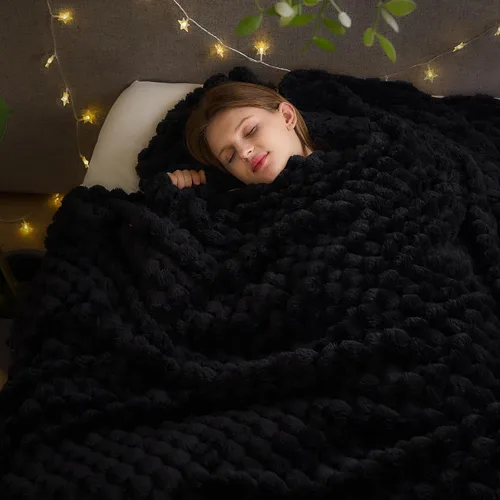 Miniatura 34 de NEWCOSPLAY Manta de Tiro Súper Suave Aqua Franela Sedosa Premium Forro Polar Jacquard Acanalado 3D Ligero Manta de Cama Uso en Todas las Estaciones