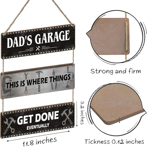 Miniatura 6 de Placa rústica de madera con texto en inglés "This Is Where Things Get Done Eventually", de 11.8 x 3.2 pulgadas cada una, perfecta para el día