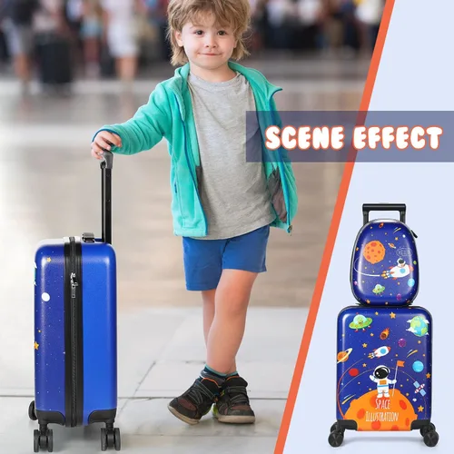 Miniatura 5 de Weewooday Maleta y mochila para niños de 18 pulgadas con rueda giratoria, estuche rígido de viaje de 13 pulgadas, mochila para niña, juego