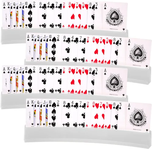 Juego de 4 tarjetas de juego para niños mayores, soporte de dominó, portatarjetas de plástico manos libres para Canasta, fiestas de póquer, dominó