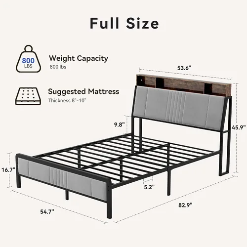 Miniatura 2 de BedsPick Base de cama tamaño completo con cabecera ergonómica, plataforma de metal tapizada tamaño completo con almacenamiento de 2 niveles