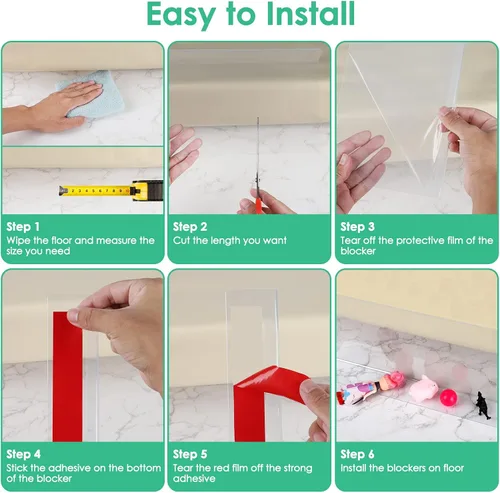 Miniatura 7 de Bloqueador debajo de la cama para mascotas, paquete de 6, 5 pulgadas de alto, adhesivo fuerte, tapón de hueco, material de PVC seguro, fácil