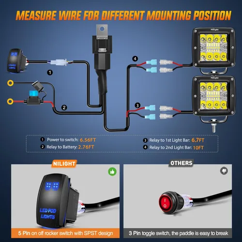 Miniatura 6 de Nilight 2 cubos LED de 3 pulgadas y 42 W mejorados, combo de inundación de puntos, luces antiniebla todoterreno de conducción cuadrada de 12 V, 5