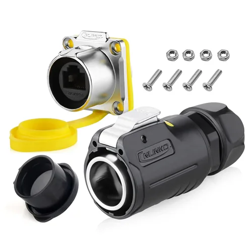 Miniatura 7 de Conector impermeable RJ45, conector impermeable Ethernet Cat6 industrial, adaptador de doble puerto de aviación 8P8C, acoplador de señal