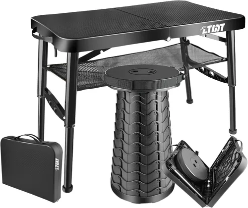 Miniatura 8 de Mesa plegable pequeña y taburete, portátil, altura ajustable, mesa de camping y picnic, 4 pies, ligera Verde