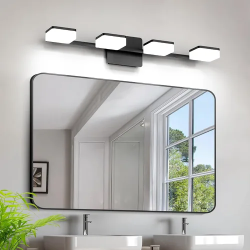 Miniatura 2 de 4 lámparas de acrílico para baño, moderna lámpara negra para tocador de baño, accesorios de iluminación de pared negro mate sobre el espejo, luz LED