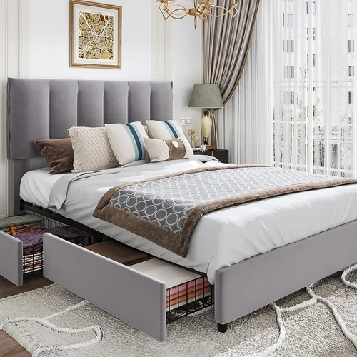 Miniatura 66 de VECELO - Base de cama tamaño individual con cabecera tapizada, plataforma con soporte de listones de madera de alta resistencia, no necesita somier