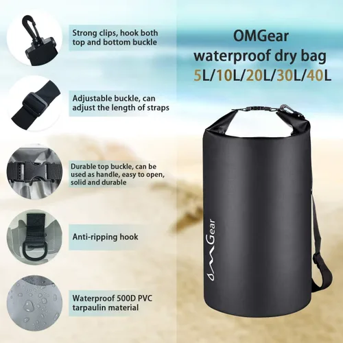 Miniatura 3 de OMGear - Bolsa seca impermeable y bolsa para teléfono, bolsa flotante de 40L/30L/20L/10L/5L para kayak, navegación, actividades al aire libre