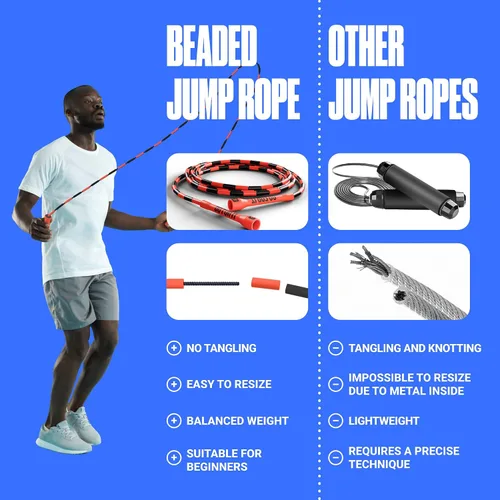 Miniatura 5 de Sportbit Elite Cuerda de Saltar con Perlas - Cuerda de Velocidad Ajustable para Fitness, CrossFit, Boxeo - Sin Enredos, Ligera Negro/Rojo