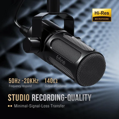 Miniatura 3 de FIFINE Micrófono dinámico XLR, micrófono vocal de estudio para grabación, micrófono de podcast XLR de metal con impulso medio, filtro de corte bajo