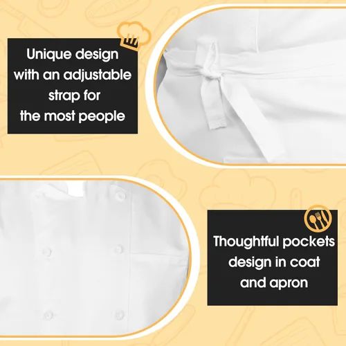 Miniatura 4 de Hillban Halloween 3 Pcs Chef Unisex Costume Chef Tall Hat Coat Bistro Apron Set Chef Jacket Chef Coat Chef Apron for Man