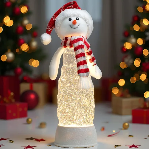 Miniatura 17 de Globo de nieve de Navidad con agua brillante de muñeco de nieve con música y temporizador, linterna iluminada con pilas para regalos de decoración