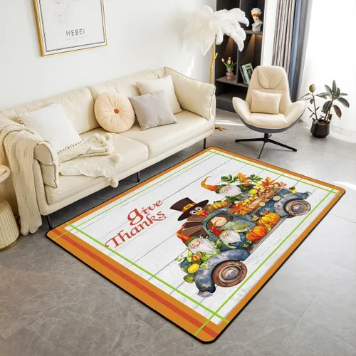 Miniatura 10 de Bonita alfombra de pavo de 3 x 5 para niños y niñas, alfombra de cosecha de Acción de Gracias, alfombra de decoración de otoño antideslizante