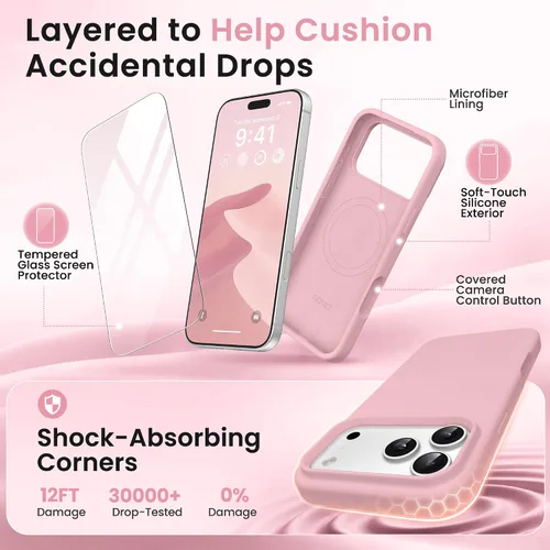 Miniatura 264 de GONEZ Funda de silicona para iPhone 15 Pro Max, compatible con Magsafe, protector de cámara + protector de pantalla, forro de microfibra suave