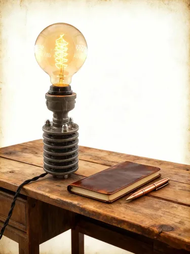 Miniatura 6 de Lámpara de mesa robot de tubería industrial, luz de escritorio Steampunk, metal dorado, estilo vintage (E)