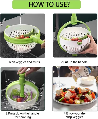 Miniatura 4 de Escurridor de ensalada plegable 3 en 1, colador de ahorro de espacio de 3 cuartos y secadora de verduras, plegable para un fácil almacenamiento