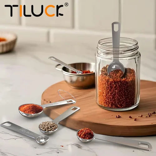 Miniatura 5 de TILUCK Juego de cucharas medidoras de acero inoxidable, cuchara dosificadora de café, utensilios de cocina para cocinar y hornear, juego de (6)