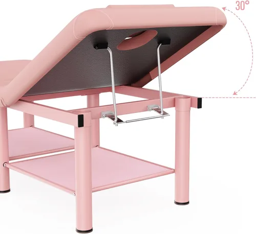 Miniatura 5 de pouseayar Mesa de masaje estacionaria rosa cama plegable con respaldo y espacio de almacenamiento para mesa de tratamiento, mesa de terapia física