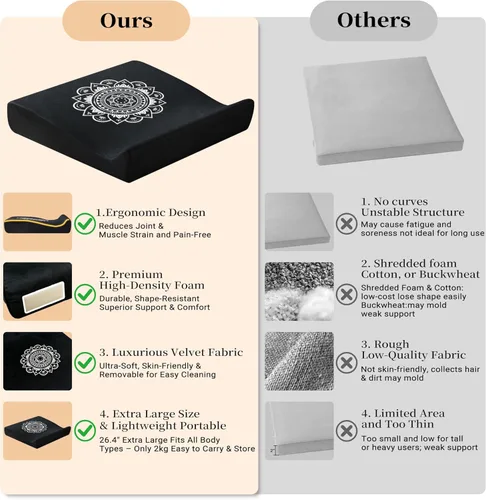Miniatura 8 de Zafu - Juego de cojines de meditación de terciopelo, espuma de alta densidad, almohadas de piso grandes de 26.4 pulgadas, funda extraíble lavable