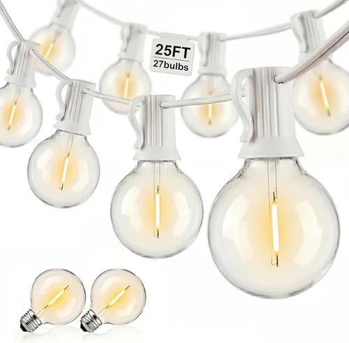 Miniatura 14 de Abeja - Cadena de luces para exteriores, de 25 pies con bombillas LED G40 tipo globo con 27 bombillas de plástico Edison (2 de repuesto), luces