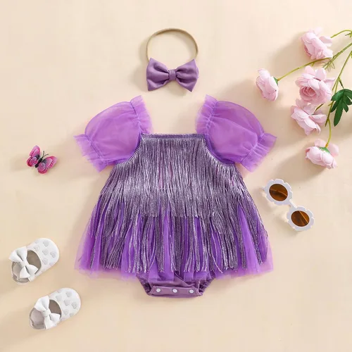Miniatura 51 de Sasaerucure Traje de verano para bebé niña, sin mangas, mameluco de encaje tutú, mameluco de una pieza con volantes