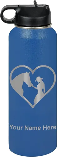 Miniatura 24 de LaserGram Botella de agua personalizada, corazón de vaquera de caballo, acero inoxidable de doble pared aislada al vacío con popote superior, regalo
