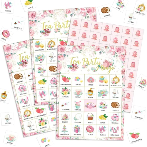 Shappy 35 tarjetas de bingo para fiesta de té floral para 24 jugadores, juegos de bingo de flores, juegos de bingo, primavera para el día de San