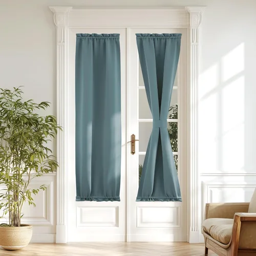 Miniatura 21 de NICETOWN Cortinas opacas unicolor con aislamiento térmico para puerta francesa, granja, oscurecimiento de habitación, puertas y ventanas de Marrón