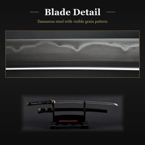Miniatura 5 de Espada confeccionada a mano: Katana samurai completamente funcional con hoja de acero de carbono 1095 forjada a mano y templada en arcilla, con hoja