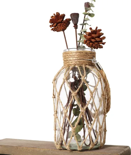 Miniatura 10 de Tarro náutico rústico colgante de masón, red creativa, florero de vidrio con flor seca con asa, 6.5 pulgadas 1 jarrón de 6.5 pulgadas