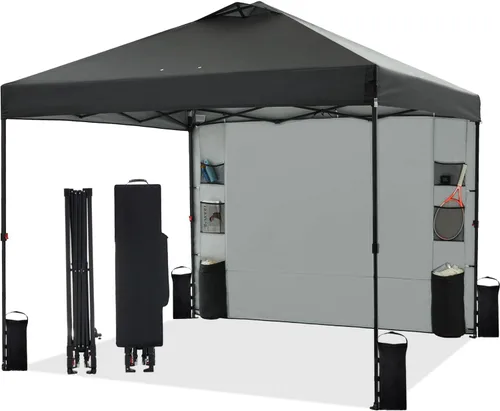 Miniatura 16 de Tunbne - Toldo desplegable de 10 x 10 pies con 1 pared lateral y 6 bolsillos, instalación de un solo empuje, tienda de sombra instantánea con techo