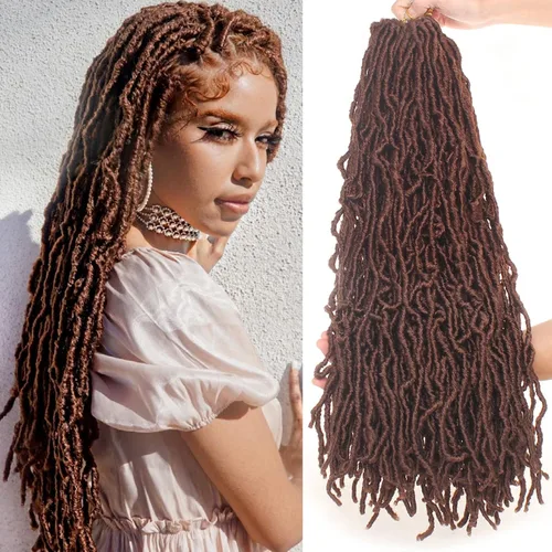 Miniatura 21 de Leeven - 6 paquetes de 21 mechones de cabello largo trenzado para mujer, trenzas de ganchillo sintético de cabello rizado desordenado estilo Rastas