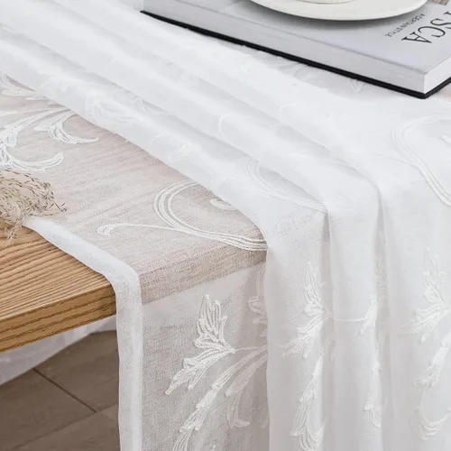 Miniatura 5 de Cortinas traslúcidas blancas bordadas florales de 63 pulgadas, cortinas de gasa con bolsillo para barra para sala de estar, dormitorio, paneles