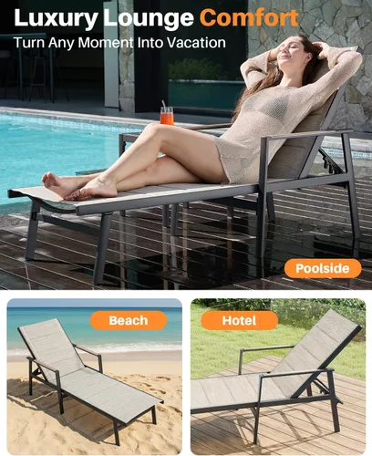 Miniatura 6 de Tumbona para exteriores, silla de aluminio nunca oxidada para patio, silla de piscina de textileno de doble capa con respaldo ajustable de 6