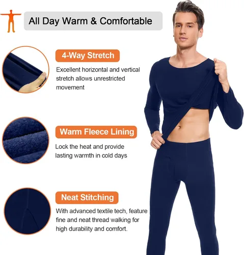 Miniatura 3 de SIMIYA Men's Thermal Underwear Set Long Sleeves Long Johns Set Base Layer Fleece Lined Tops & Bottoms