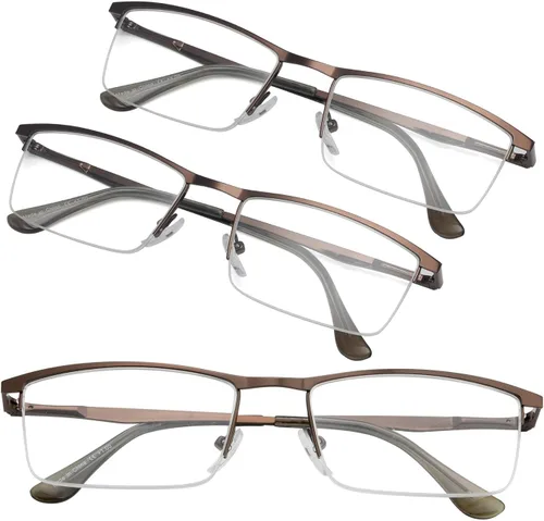 Miniatura 8 de GUD Gafas de lectura, 3 pares de lectores de metal de medio borde para mujeres y hombres (negro, 0.50)