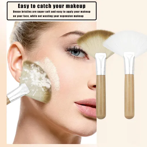 Miniatura 4 de Paquete de 4 cepillos de abanico para mujer, cepillo de cerdas suaves para resaltar la cara, cepillo para rubor con mango largo, cepillos